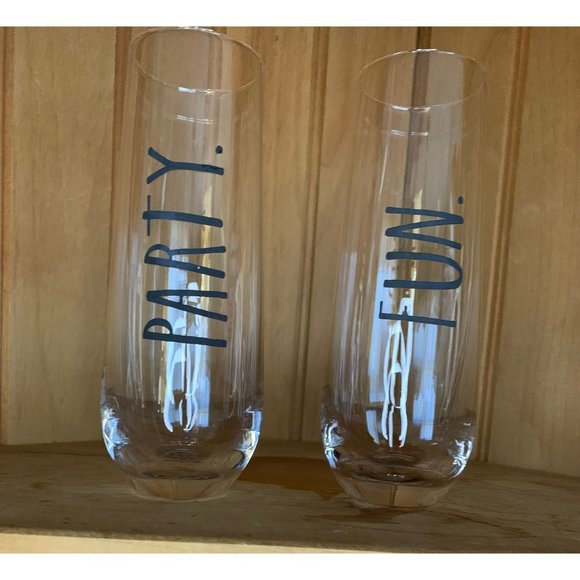 Set of Rae Dunn Toasting Glasses Vintage Signed Rae Dunn Glass Party Fun - Picture 1 of 4